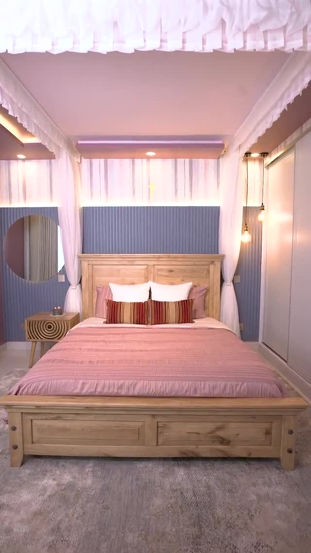 Waridi master bedroom and bathroom after renovation, warm layered lighting